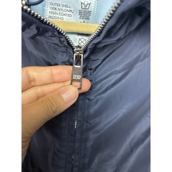 WOMENS PRADA Blue LONG NYLON PARKA HOODED SZ S/M 38 JACKET COAT PUFFY ART 29Y371 - Picture 3 of 11